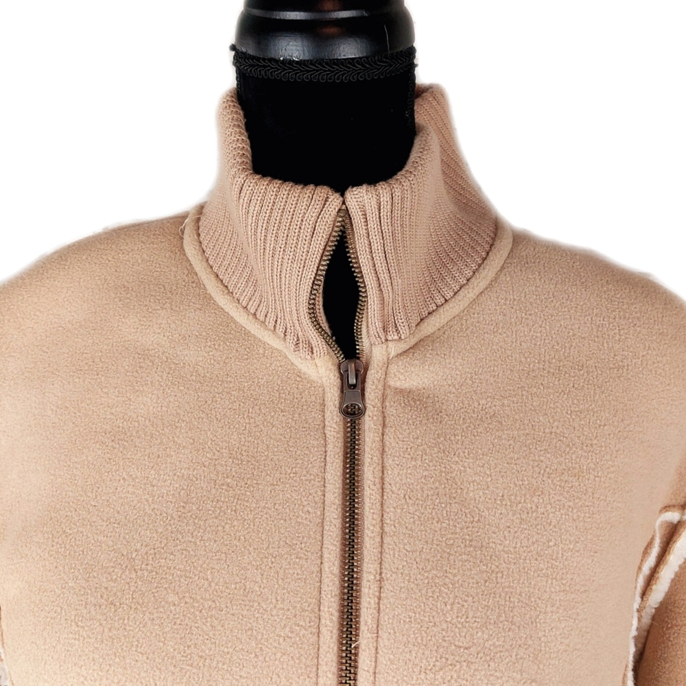 FU DA Womens Camel Color Faux Suede Sherpa Full Zip Cozy Coat Size L - Picture 2 of 7